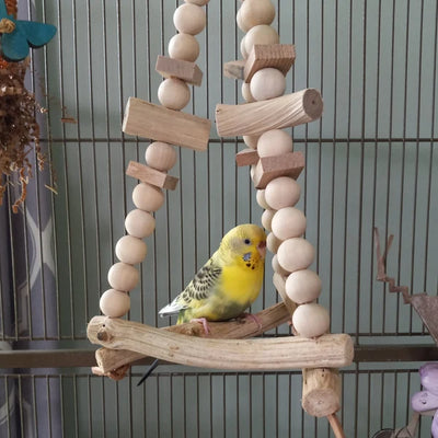 Natural Bead & Twig Frame Hanging Bird Swing Perch