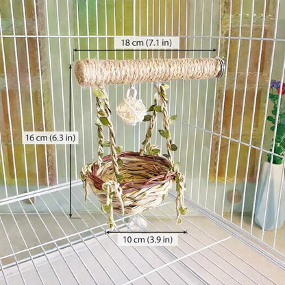 Nature Inspired Woven Basket Swing with Wrapped Standing Perch