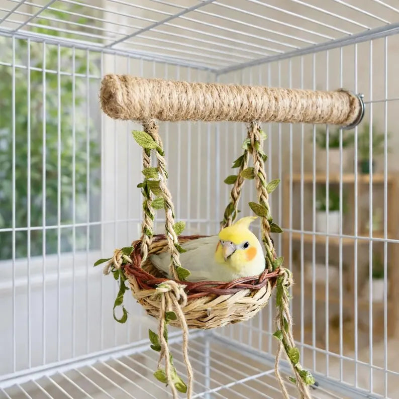 Nature Inspired Woven Basket Swing with Wrapped Standing Perch